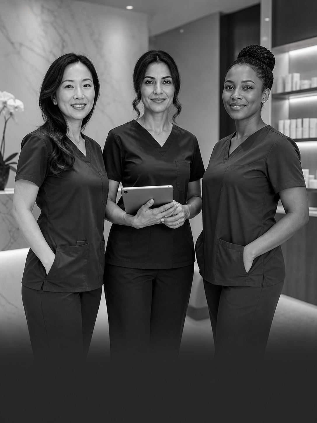 Professional female aesthetics doctors discussing a treatment plan